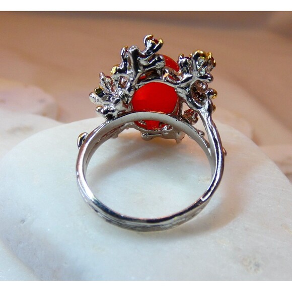 Natural Carnelian Rhodolite Garnet Sterling Silver Gold Ring Size 7 - Picture 5 of 8
